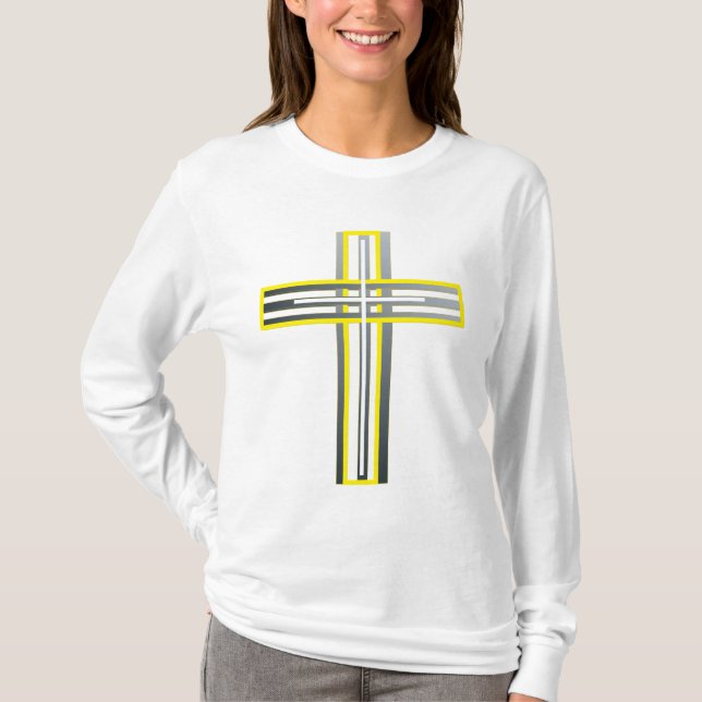 Camiseta Cruz de capas dorada, plateada y blanca (Anverso)