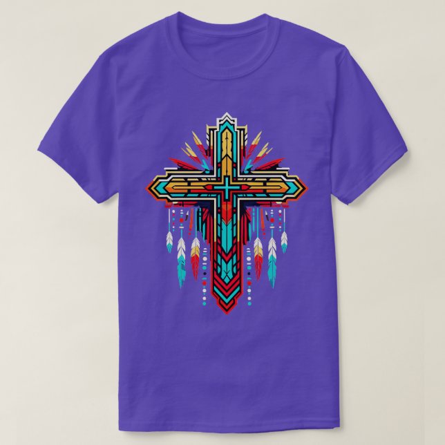 Camiseta Cruz de colores con plumas (Diseño del anverso)