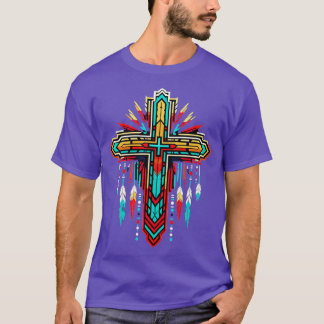 Camiseta Cruz de colores con plumas