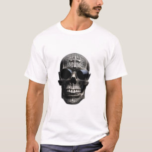 Camiseta Cruz de cráneo 3D plateado metálico con gafas de s