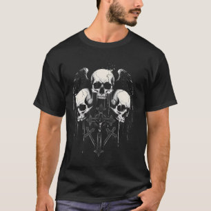 Camiseta Cruz de cráneo Estética Grunge Y2K Alternativa Gót