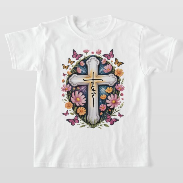 Camiseta Cruz de fe floral  (Distribución)