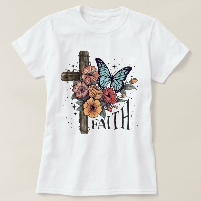 Camiseta Cruz de fe floral (Diseño del anverso)