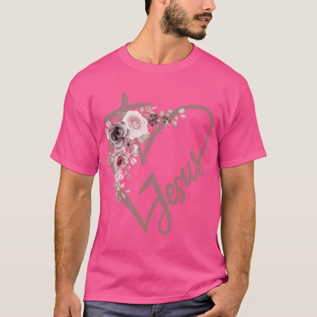 Camiseta Cruz de Jesús con flores - Pastel (Anverso)