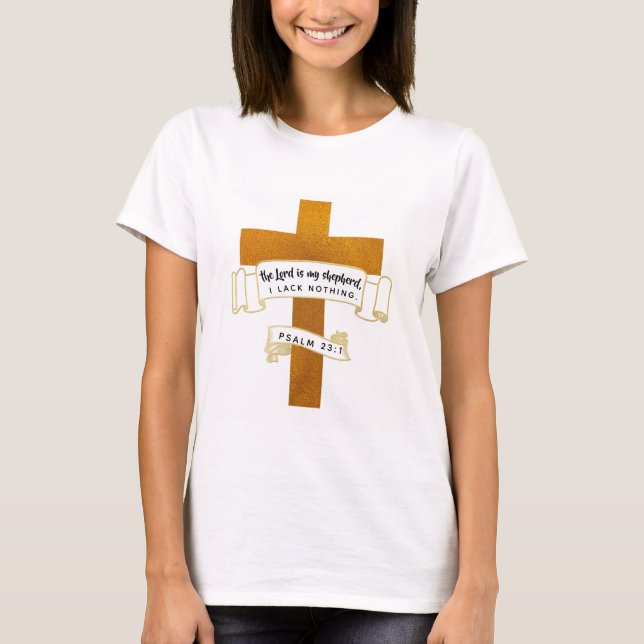 Camiseta Cruz de Jesús en oro con Verse de la Biblia - Cami (Anverso)