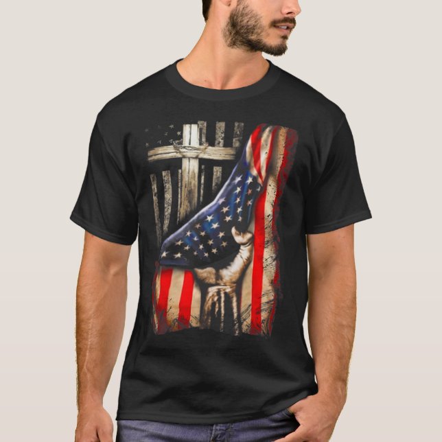 Camiseta Cruz de la Bandera Americana Jesús Orgullo Cristia (Anverso)