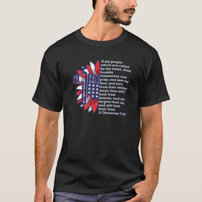 Camiseta Cruz de la Biblia Verse Jesús 2 Crónicas 7:14 Band (Anverso)