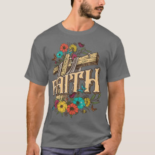 Camiseta Cruz de la fe floral Vintage Cristiana Jes Religio