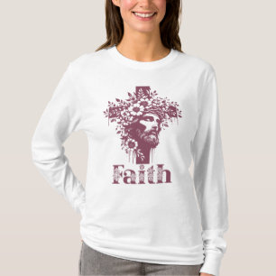 Camiseta Cruz de la fe gráfica, cristiana floral