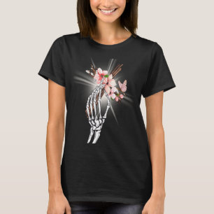 Camiseta Cruz de la mano del esqueleto con flores Espiritua