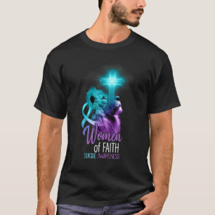 Camiseta Cruz de León Cristiana Mujeres de Fe Suicida Aware