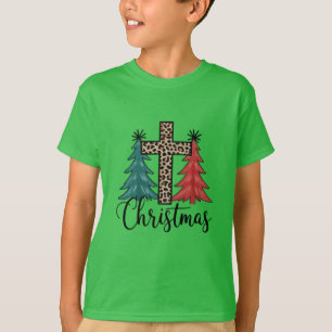 Camiseta Cruz de leopardo árboles de Navidad cristianos 