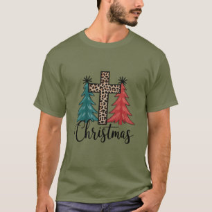 Camiseta Cruz de leopardo árboles de Navidad cristianos 
