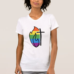 Camiseta Cruz de llama arcoíris vintage diseño vectorial cr