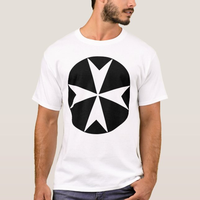 Camiseta Cruz de Malta v2 (blanco sobre negro) (Anverso)