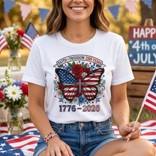 Camiseta Cruz de Mariposa Patriótica 250 Años de Fe y Liber