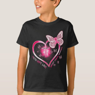 Camiseta Cruz de Mariposa Rosa Fe Esperanza Amor Cáncer de