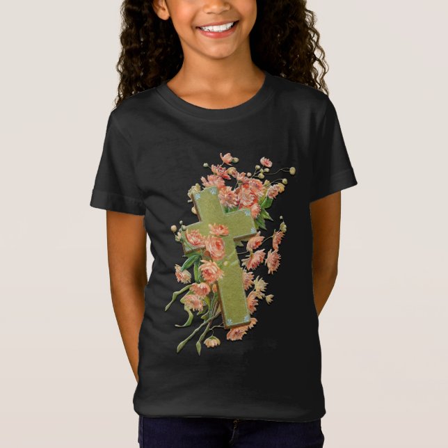 Camiseta Cruz de Pascua con flores rosas Chicas negras cami (Anverso)