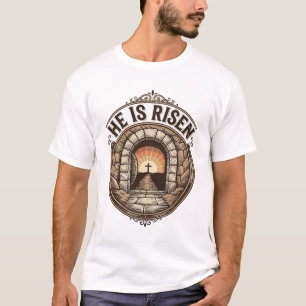 Camiseta Cruz de Pascua Vintage Él ha Resucitado