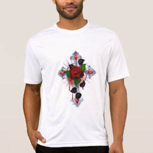 Camiseta Cruz de Plata con una Rosa Roja