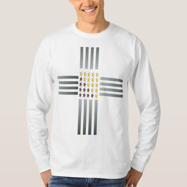 Camiseta Cruz de rayas plateadas de las estrellas del oro (Anverso)