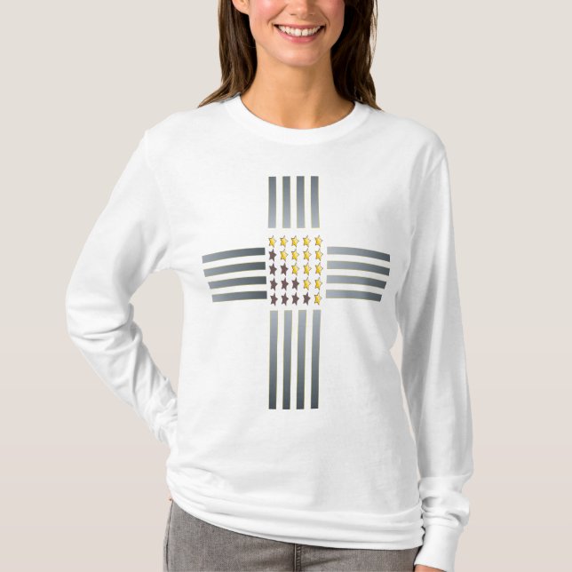 Camiseta Cruz de rayas plateadas de las estrellas del oro (Anverso)