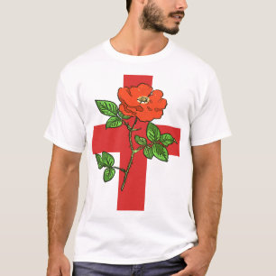 Camiseta Cruz de San Jorge estilizada y rosa roja