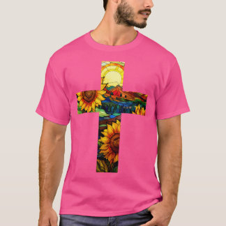 Camiseta Cruz de vidrio manchado de girasol