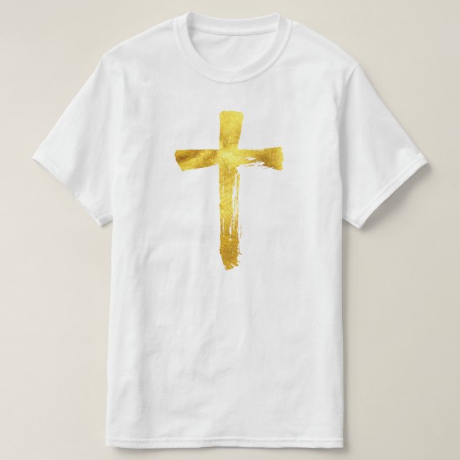 Camiseta Cruz del Cepillo de Oro - Crucifijo religioso cris (Diseño del anverso)