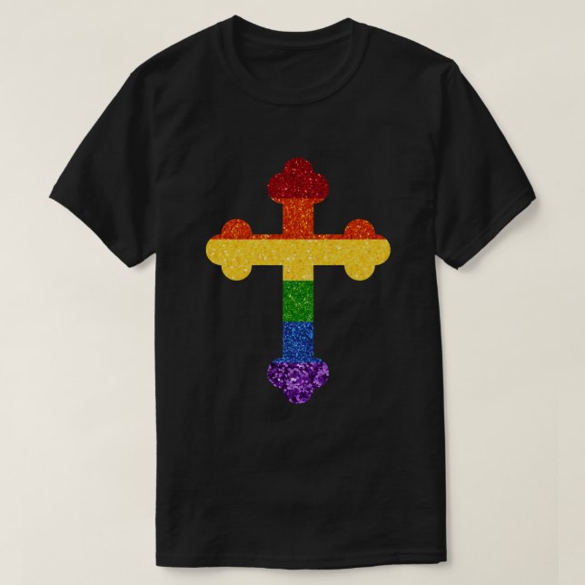 Camiseta Cruz del orgullo arcoiris del Purpurina LGBT (Diseño del anverso)