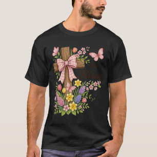 Camiseta Cruz floral cristiana - Él ha resucitado Religiosa