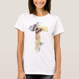 Camiseta Cruz floral pastel y mariposas