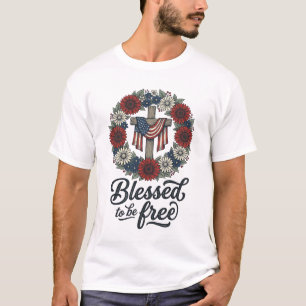 Camiseta Cruz Floral Patriótica Bendita Para Estar