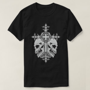 Camiseta Cruz gótica con cráneos