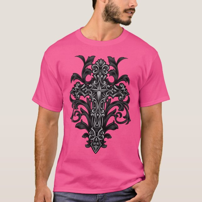 Camiseta Cruz gótica ornamental (Anverso)