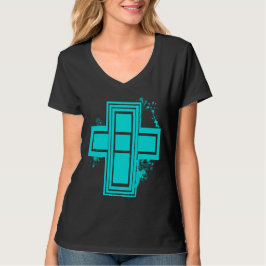 Camiseta cruz grafiti grunge azul aqua