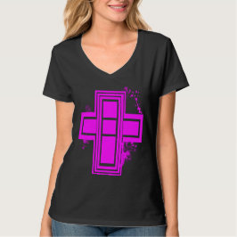 Camiseta cruz grafiti grunge rosa intenso