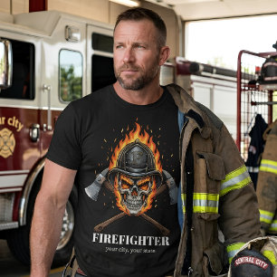 Camiseta Cruz Inferno de Cráneo de Llama de Bombero Persona