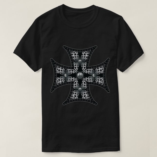 Camiseta Cruz maltesa plateada (Diseño del anverso)