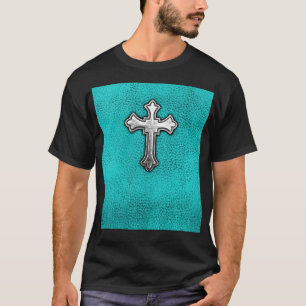 Camiseta Cruz metalizado verde azulada