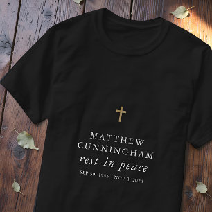 Camiseta Cruz moderna simple funeral conmemorativo Descansa