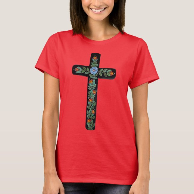 Camiseta Cruz Negra con Flores (Anverso)