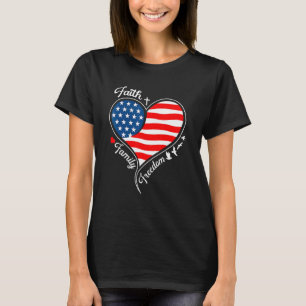 Camiseta Cruz Patriótica Corazón América Fe Familia Liberta