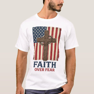 Camiseta Cruz Patriótica Fe Sobre Miedo Diseño Vectorial Vi