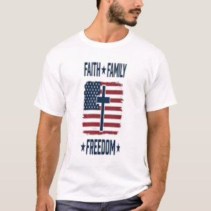 Camiseta Cruz Patriótica Libertad Familia Fe Vect Bandera d