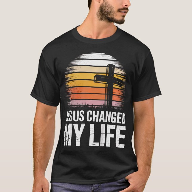 Camiseta Cruz Retro Jesús Cambió Mi Vida (Anverso)