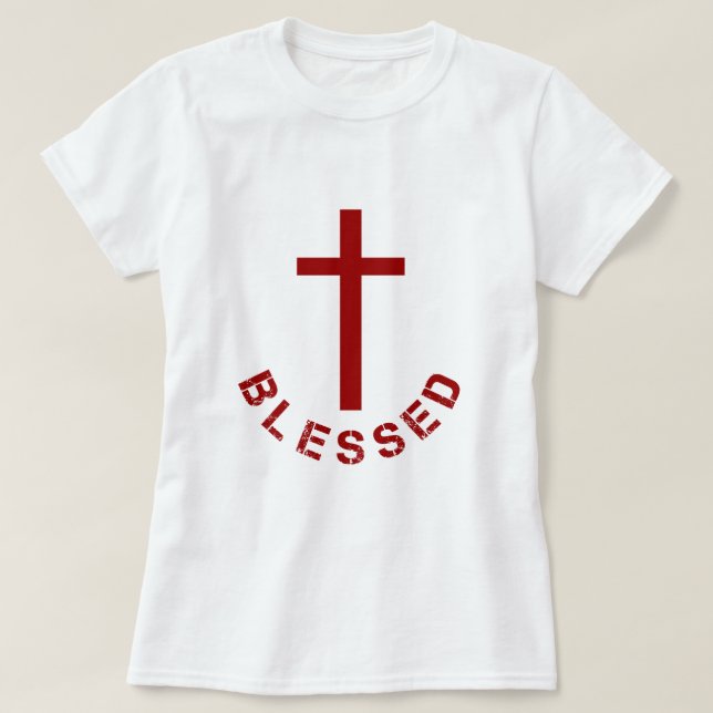 Camiseta Cruz Roja Bendecida Cristiana y Diseño de Texto (Diseño del anverso)