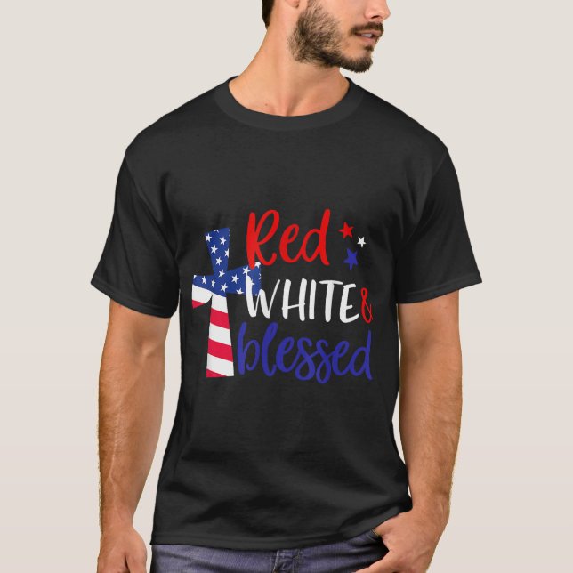 Camiseta Cruz Roja Blanca Bendecida Americana Jesús Cristia (Anverso)