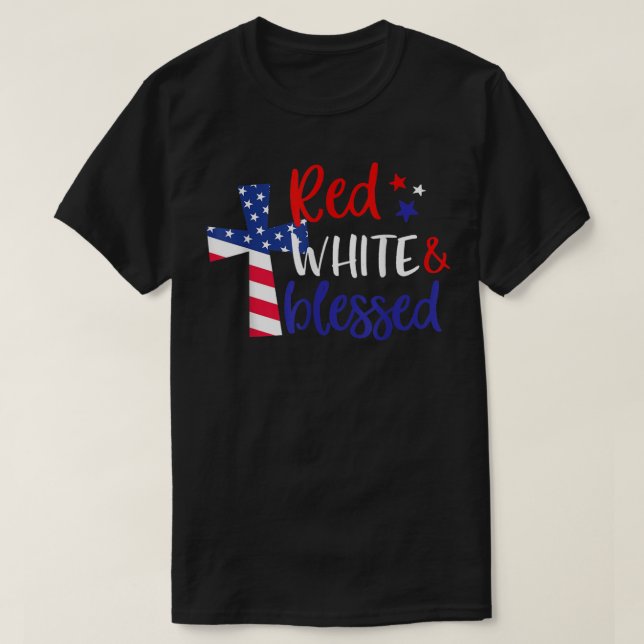 Camiseta Cruz Roja Blanca Bendecida Americana Jesús Cristia (Diseño del anverso)