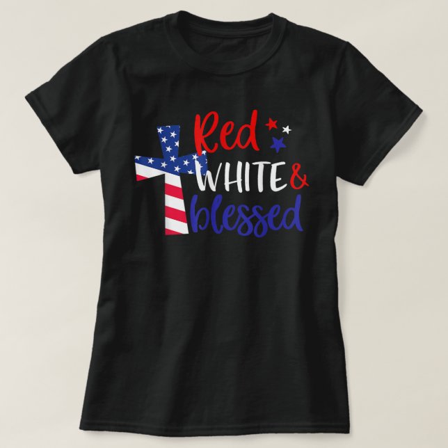 Camiseta Cruz Roja Blanca Bendecida Americana Jesús Cristia (Diseño del anverso)